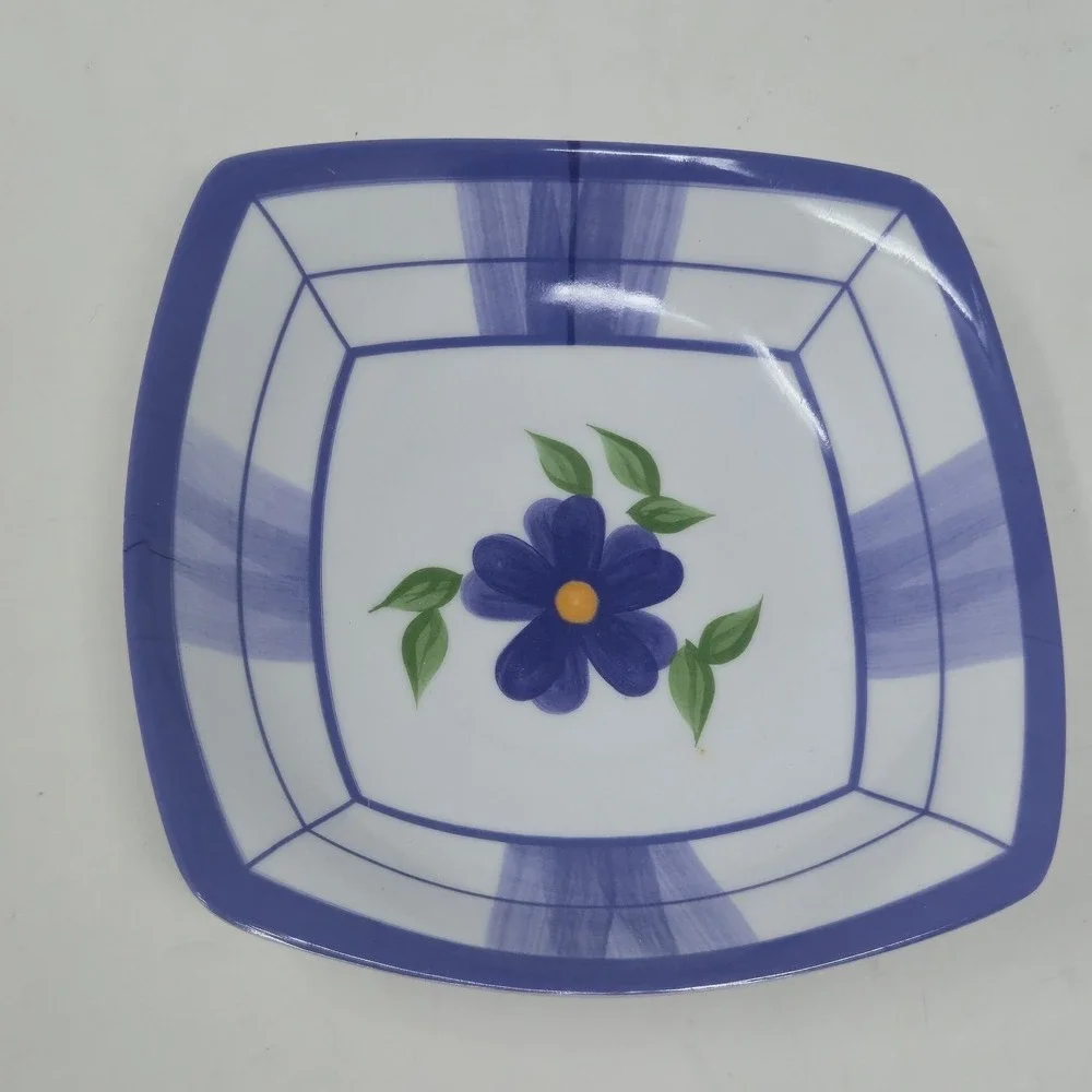 Vintage Reader Service Square Appetizer Plate Blue Floral Dish Boxed